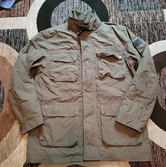 Aigle Other - AIGLE Military Style Jacket Men's Large Lined Hidden Hood High Neck Zip Pockets